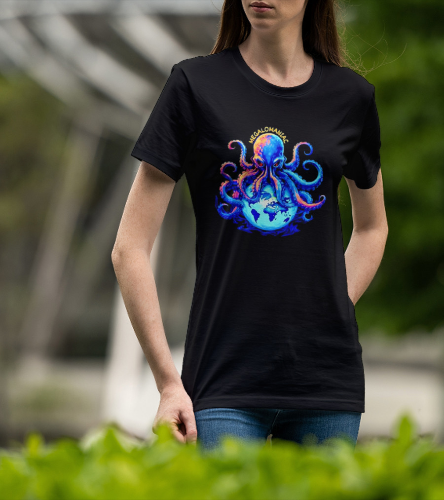Megalomaniac Kraken Octopus On Globe T-Shirt