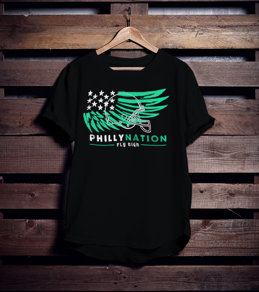 Philly Nation Fly High Philadelphia Eagles Football Helmet Stars Stripes T-Shirt
