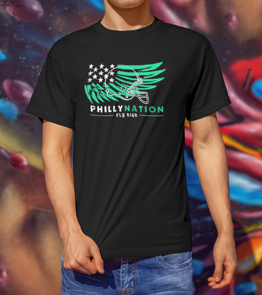 Philly Nation Fly High Philadelphia Eagles Football Helmet Stars Stripes T-Shirt