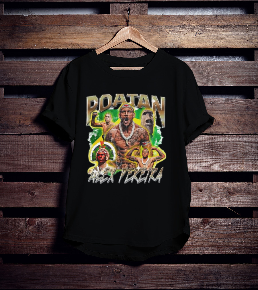 Poatan Alex Pereira Warrior Spirit Brazilian Flag Moai Statue T-Shirt