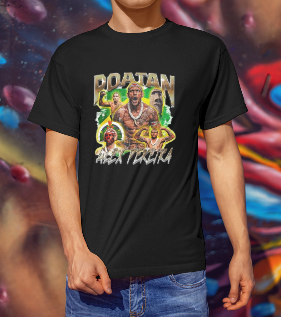 Poatan Alex Pereira Warrior Spirit Brazilian Flag Moai Statue T-Shirt