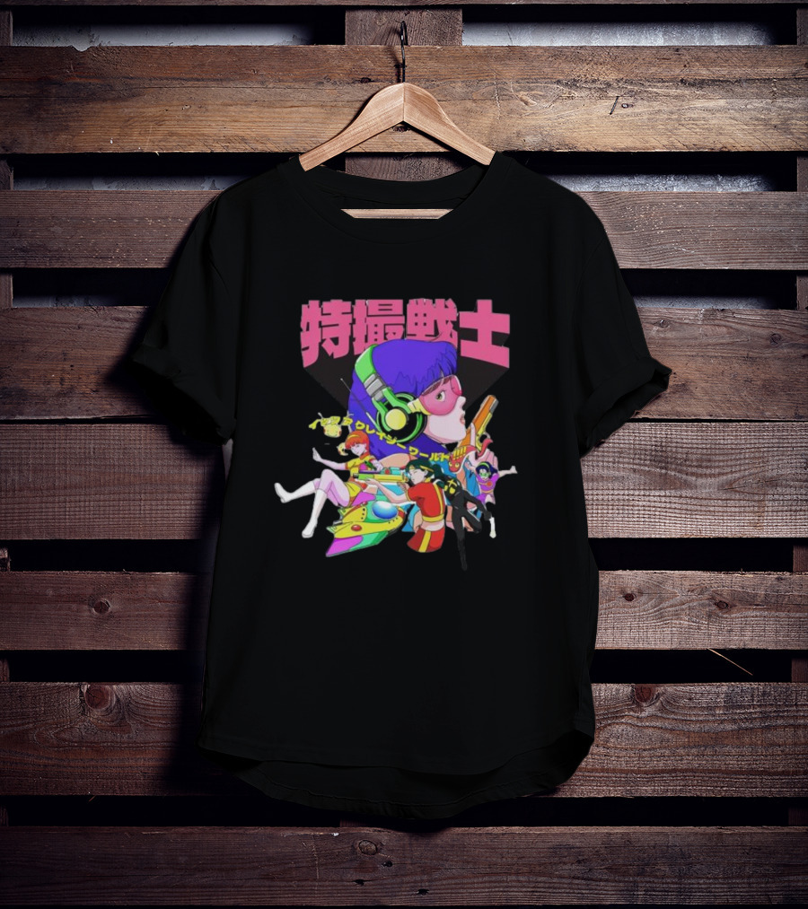 Popkiller Tokusatsu Senshi Retro Anime Heroes Japanese Text Neon T-Shirt