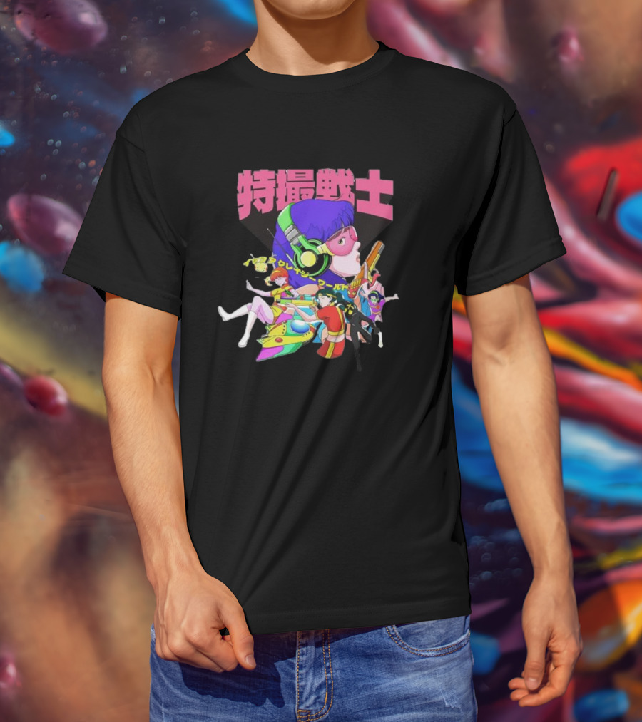 Popkiller Tokusatsu Senshi Retro Anime Heroes Japanese Text Neon T-Shirt