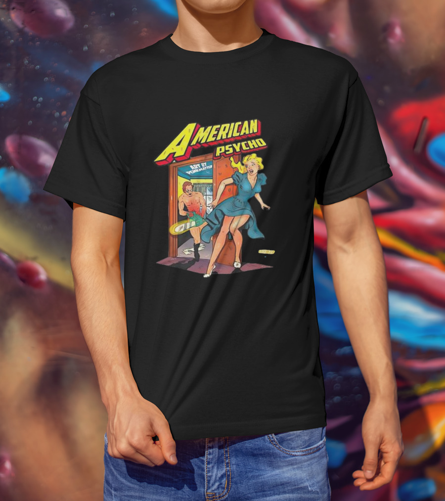 American Psycho Patrick Bateman Comic Style Panic Scene T-Shirt