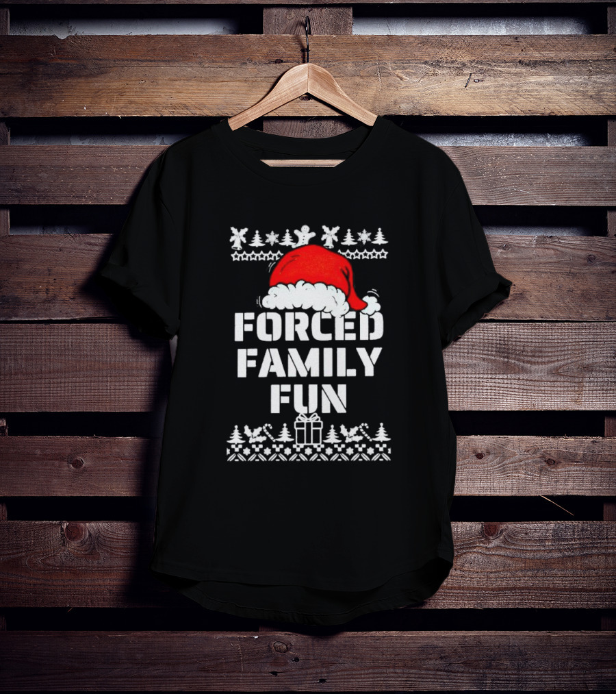 Forced Family Fun Christmas Santa Hat Trees Presents T-Shirt
