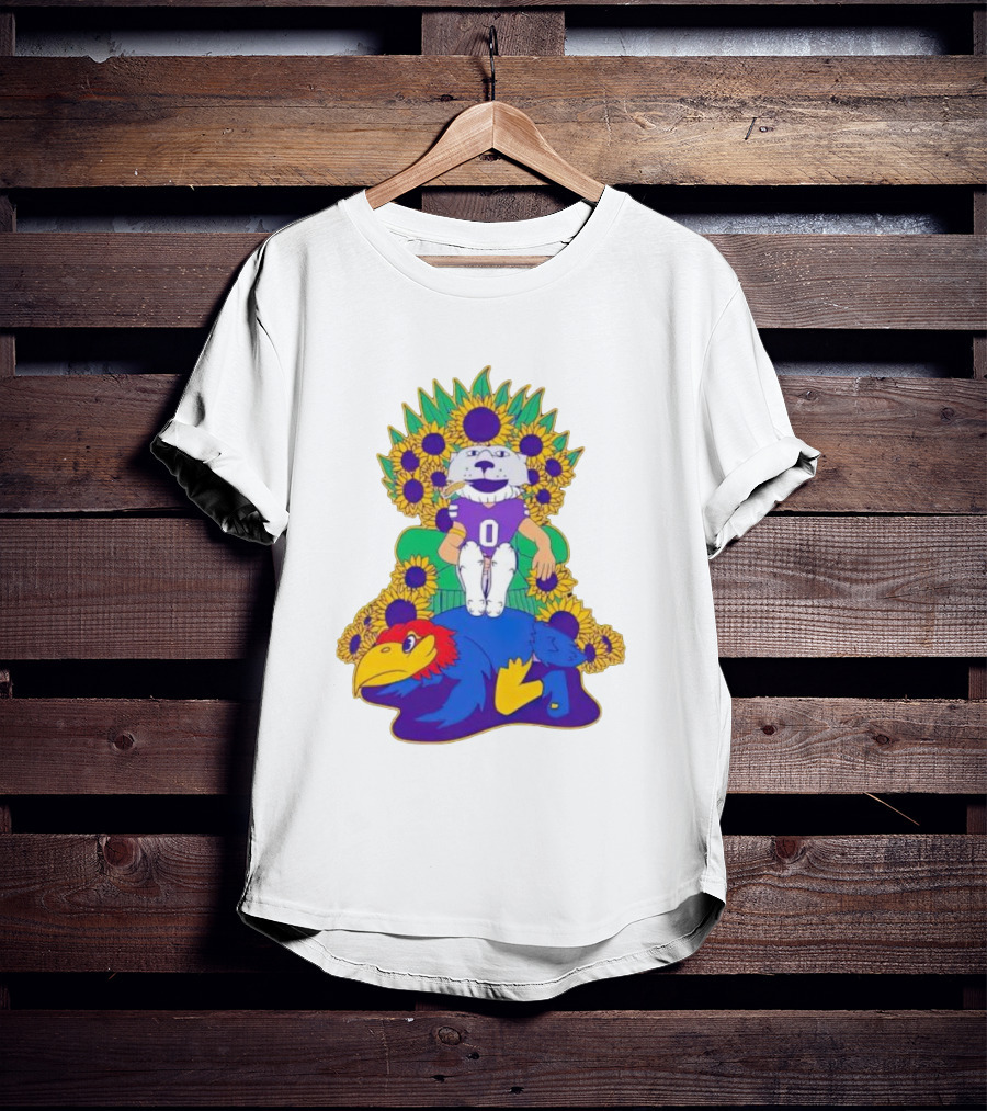 Willie Wildcats Sitting Victorious On Jayhawk Surrounded By Sunflowers T-Shirt