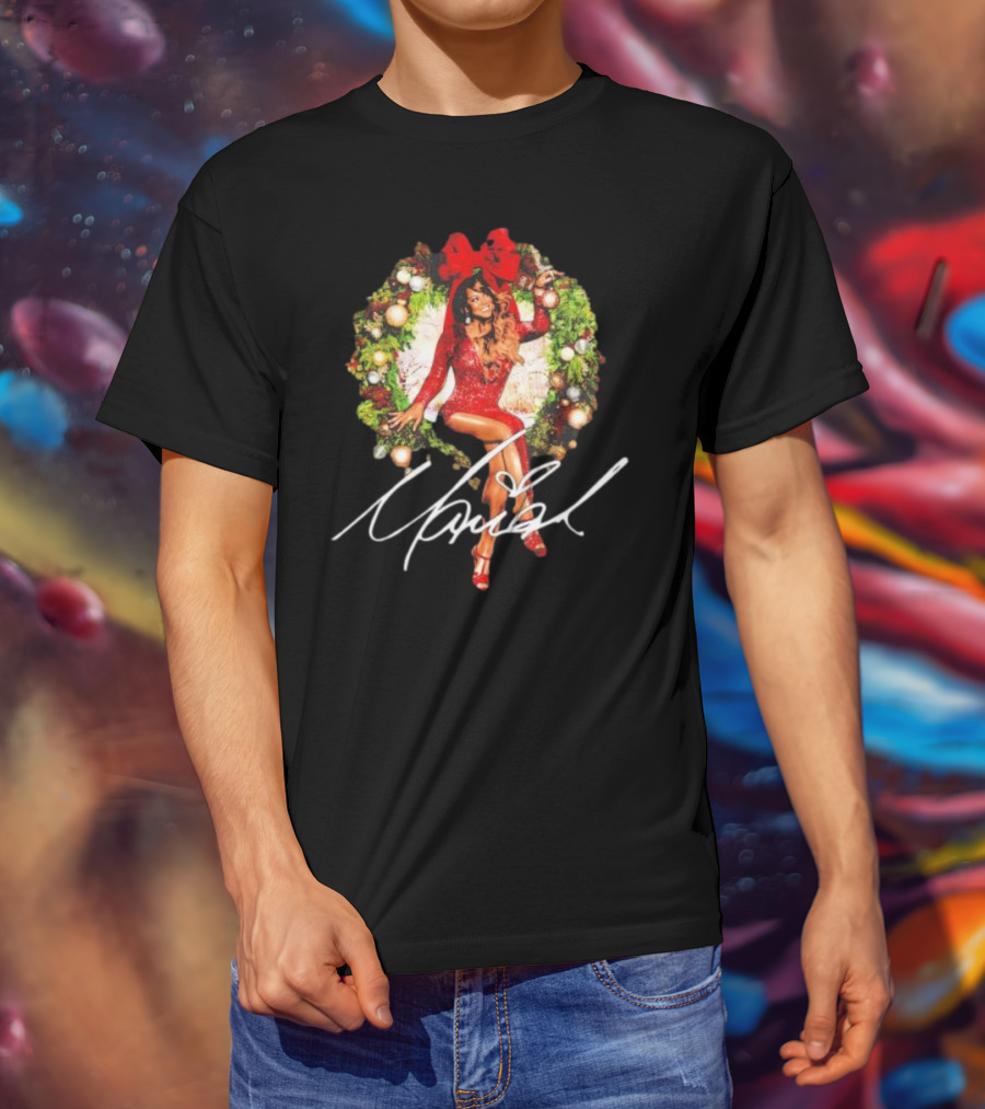 Mariah Carey Festive Holiday Wreath Bow Signature T-Shirt