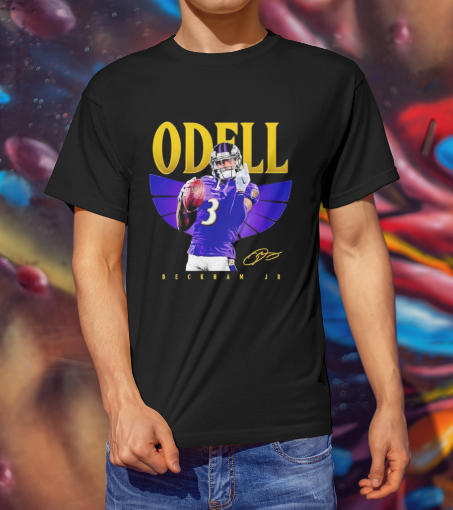 Odell Beckham Jr Baltimore Ravens Signature Number 3 Spotlight T-Shirt