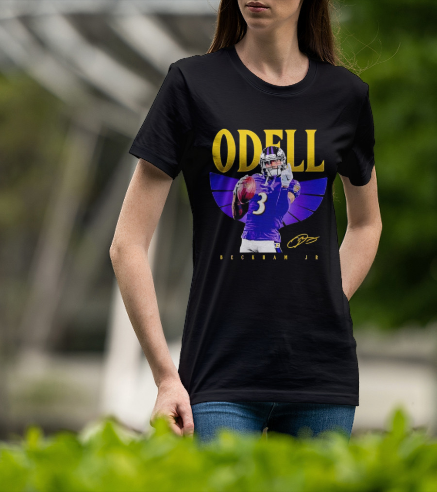 Odell Beckham Jr Baltimore Ravens Signature Number 3 Spotlight T-Shirt