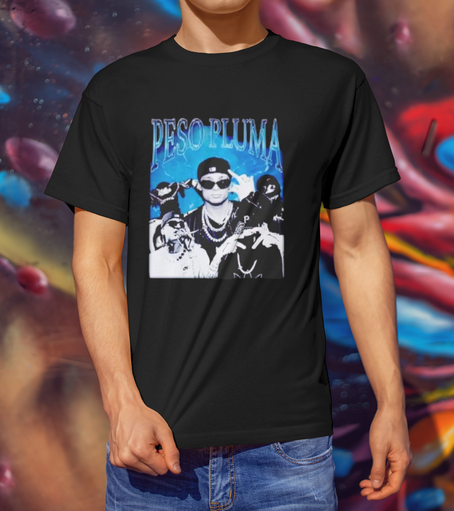 Peso Pluma Vintage Hip Hop Style Blue Tones T-Shirt