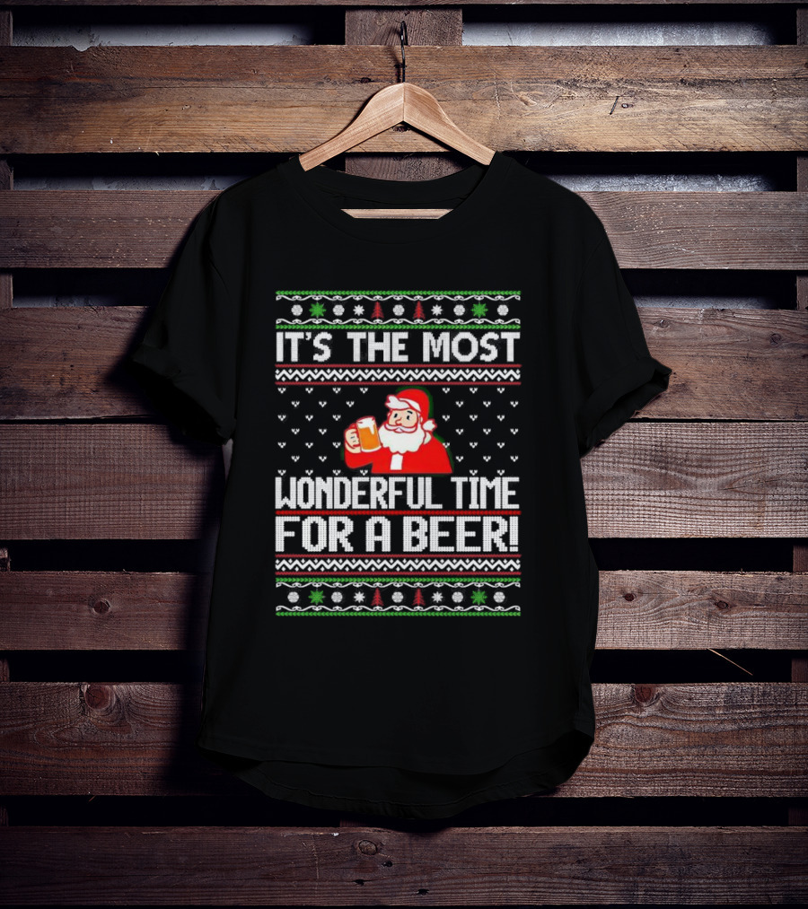 It's The Most Wonderful Time For A Beer Santa Christmas T-Shirt