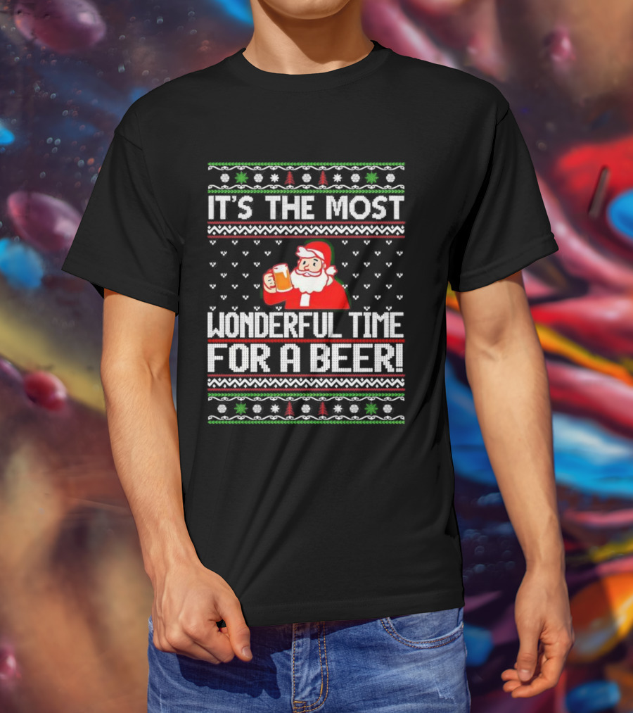 It's The Most Wonderful Time For A Beer Santa Christmas T-Shirt