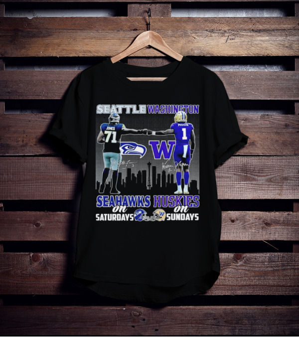 Seattle Seahawks Jones Saturdays Washington Huskies Moon Sundays T-Shirt