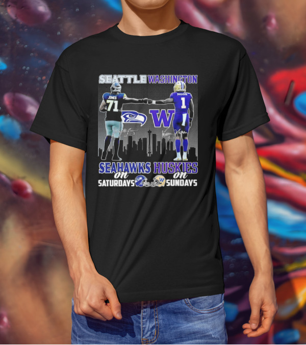 Seattle Seahawks Jones Saturdays Washington Huskies Moon Sundays T-Shirt