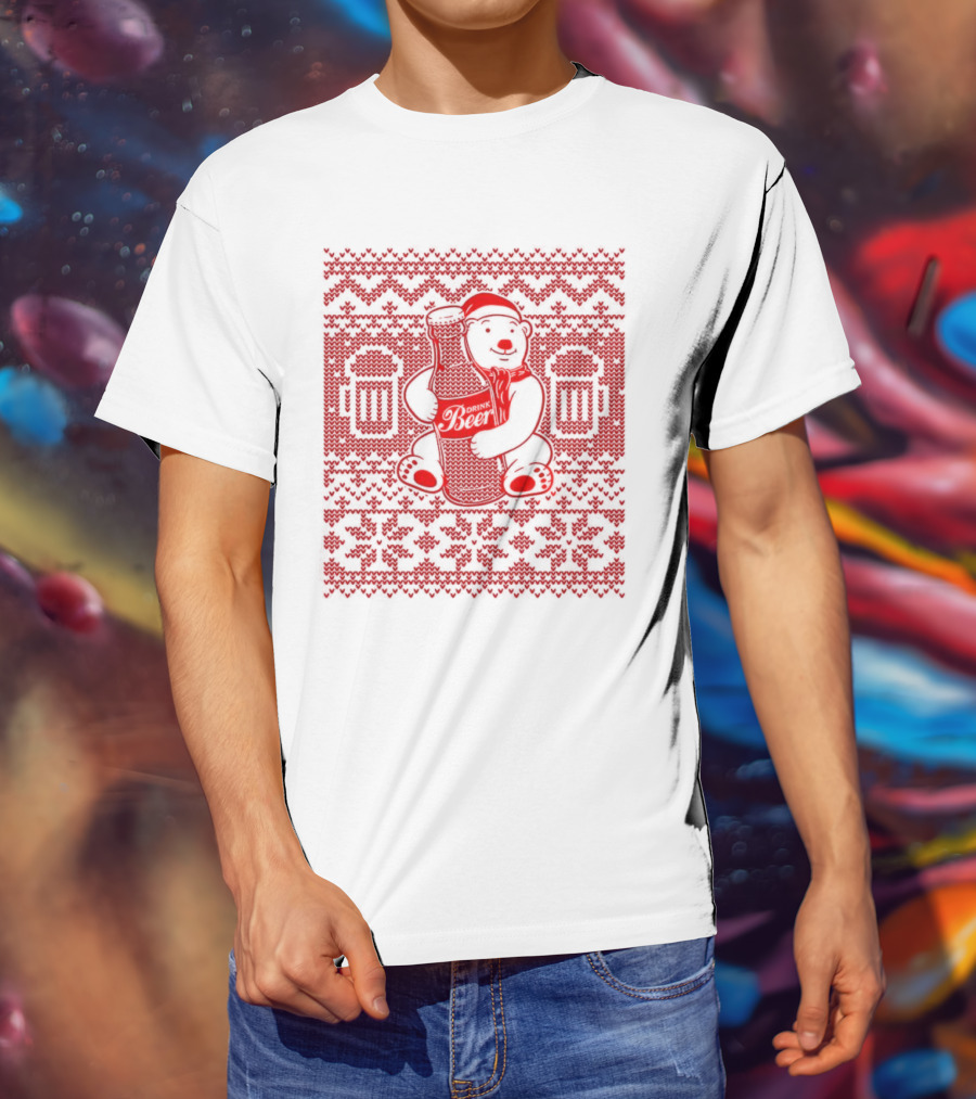 Bear Drink Beer Ugly Christmas T-Shirt