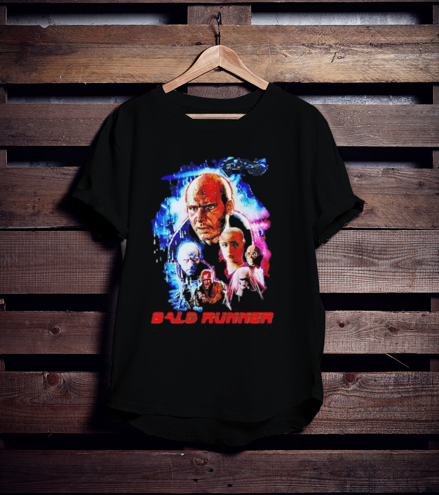 Bald Runner Sci-Fi Parody Character Montage T-Shirt