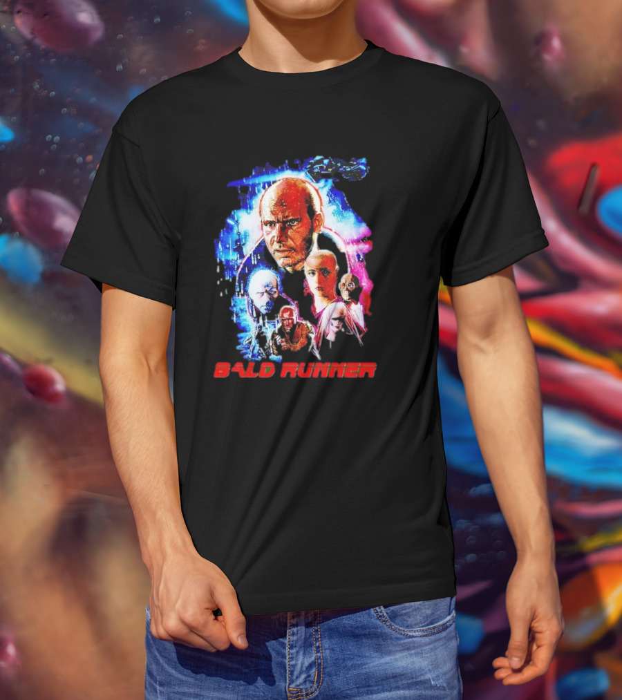 Bald Runner Sci-Fi Parody Character Montage T-Shirt