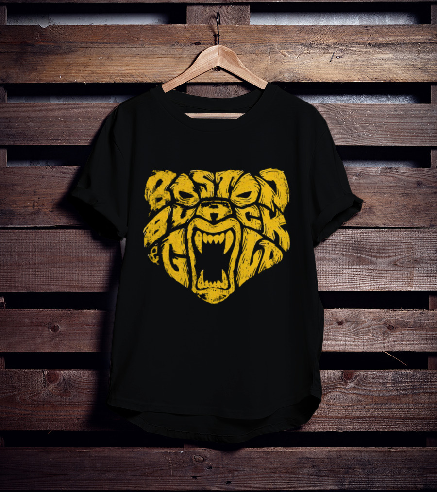 Boston Black And Gold Bear Face T-Shirt