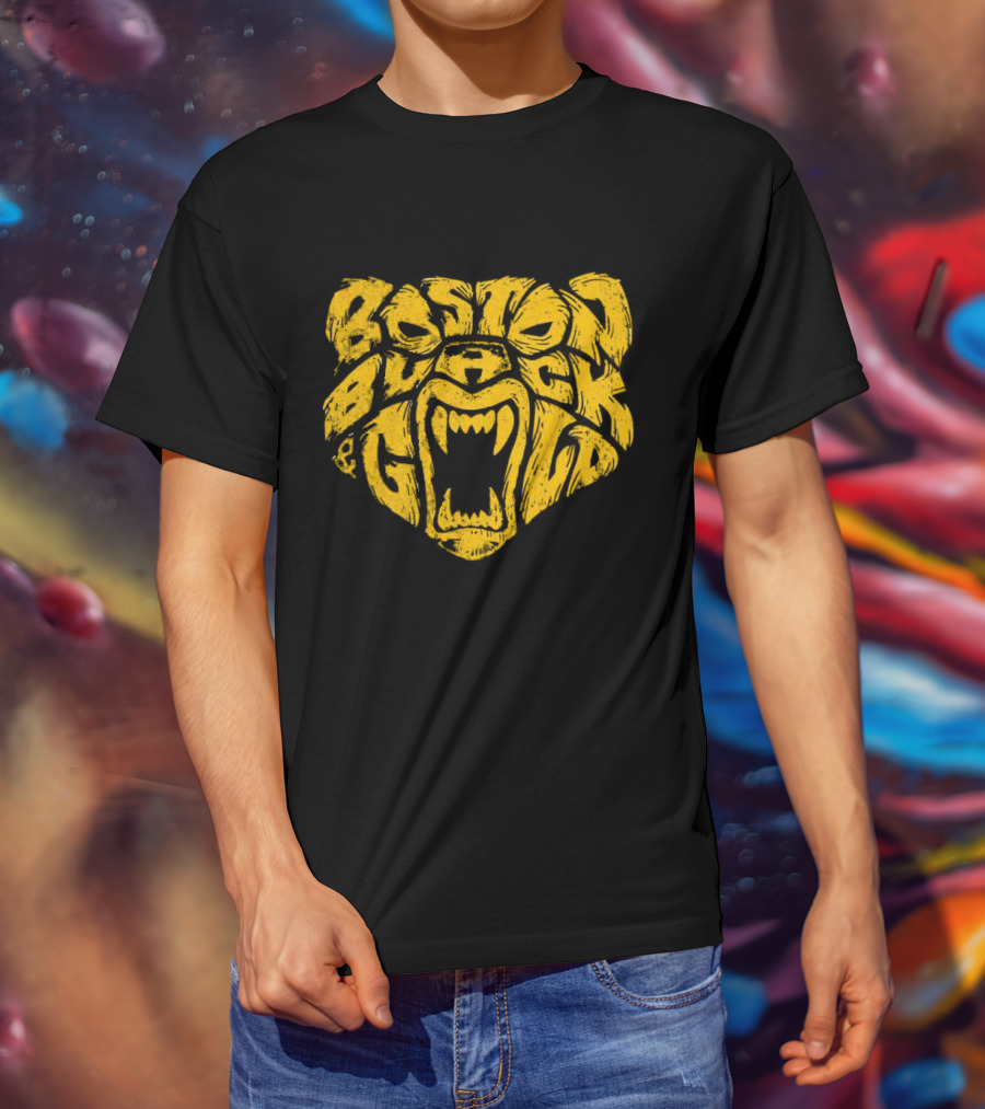 Boston Black And Gold Bear Face T-Shirt