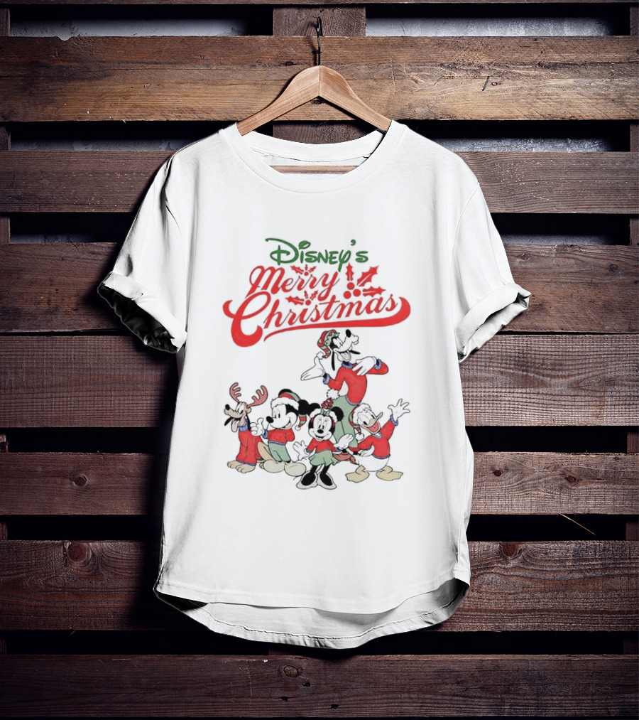 Disney’s Merry Christmas Mickey Minnie Goofy Pluto Festive Holiday T-Shirt
