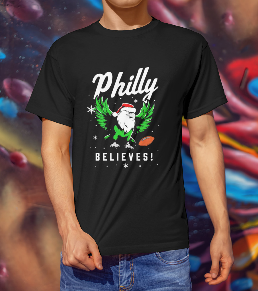 Philly Believes Christmas Eagles Football Santa T-Shirt