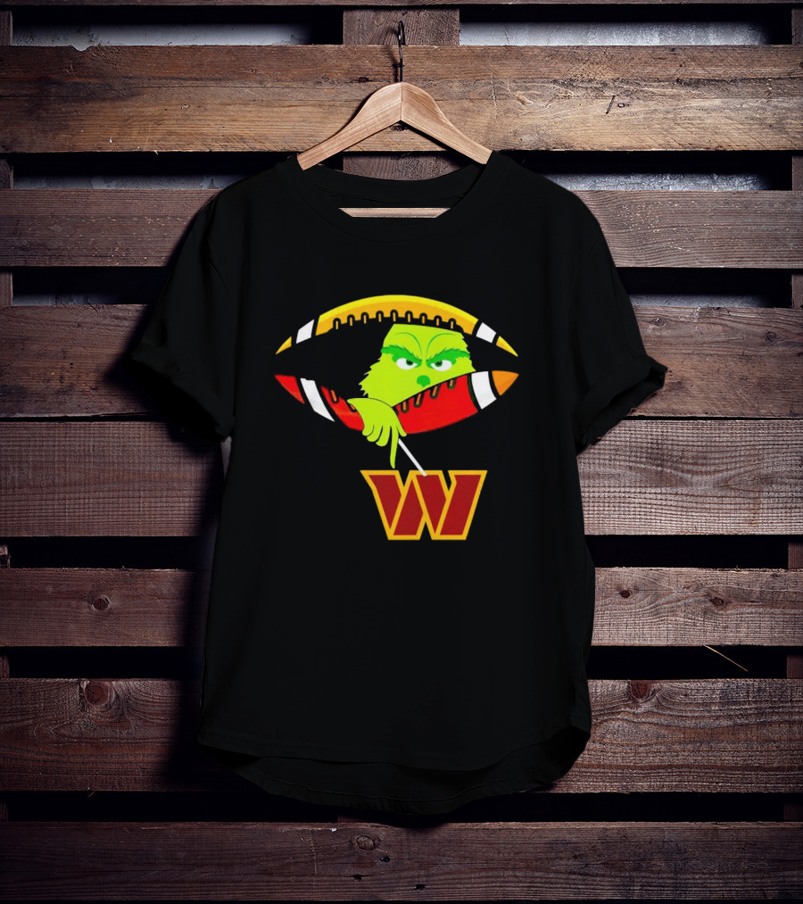 Washington Commanders Grinch Holding Football T-Shirt