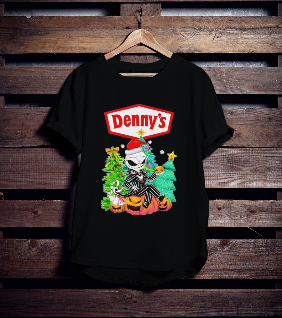 Denny’s Jack Skellington Santa Sitting On Pumpkins With Christmas Trees T-Shirt