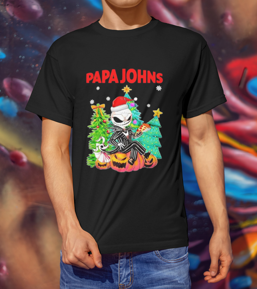 Jack Skellington Papa Johns Christmas Pumpkin Tree T-Shirt