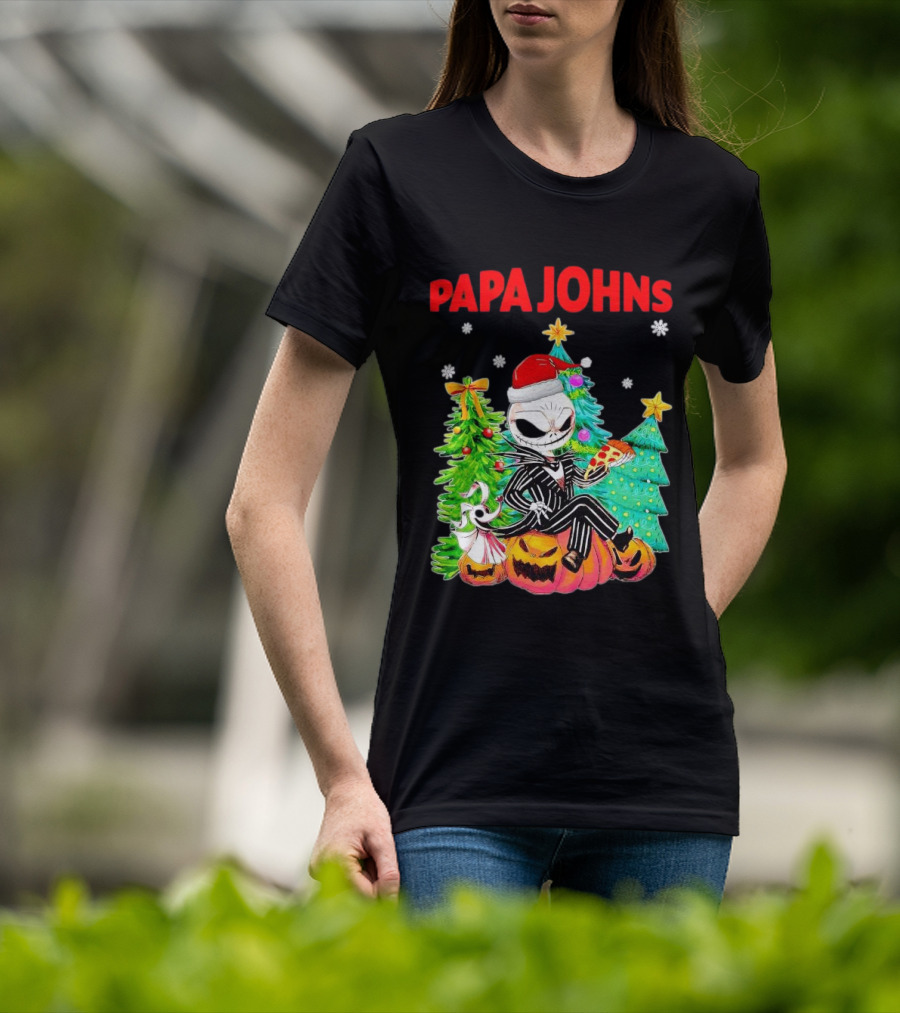 Jack Skellington Papa Johns Christmas Pumpkin Tree T-Shirt