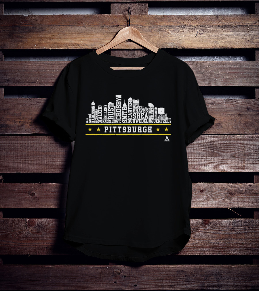 Pittsburgh Hockey Players Skyline Roster Crosby Malkin Guentzel Rust Smith Carter T-Shirt