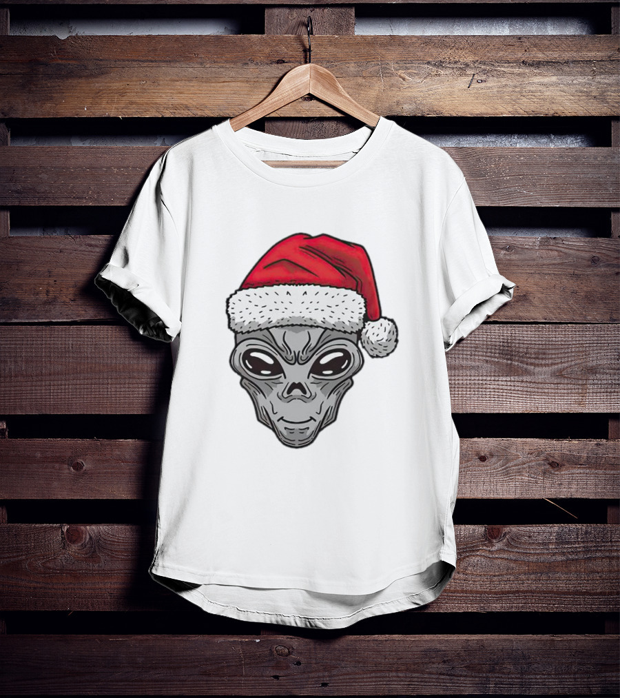 Santa Alien Christmas Hat Festive Extraterrestrial T-Shirt
