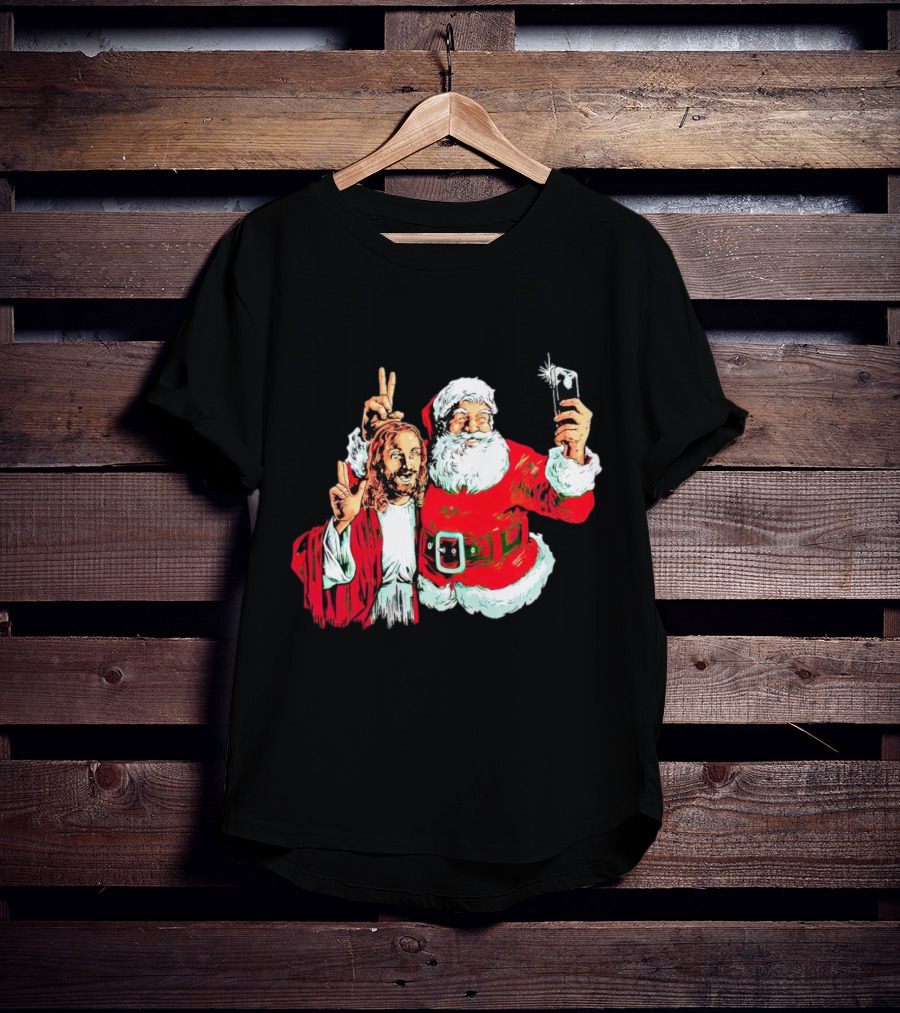 Santa And Jesus Taking Selfie Best Friends Christmas T-Shirt
