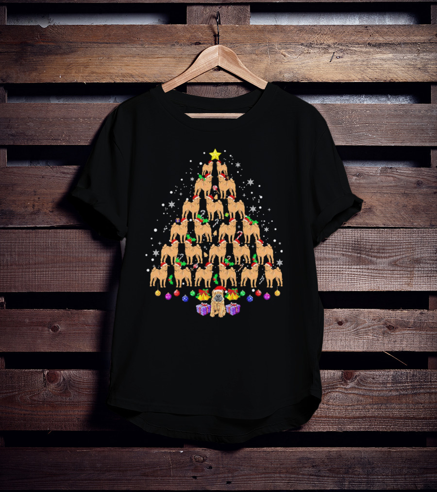 Shar Pei Holiday Tree With Festive Lights And Santa Hats T-Shirt