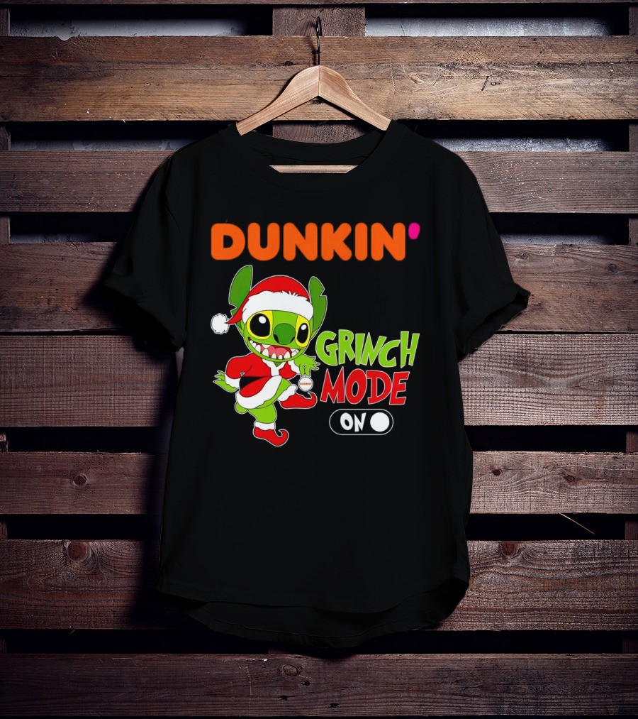 Dunkin' Grinch Mode On Christmas Stitch Santa Costume T-Shirt