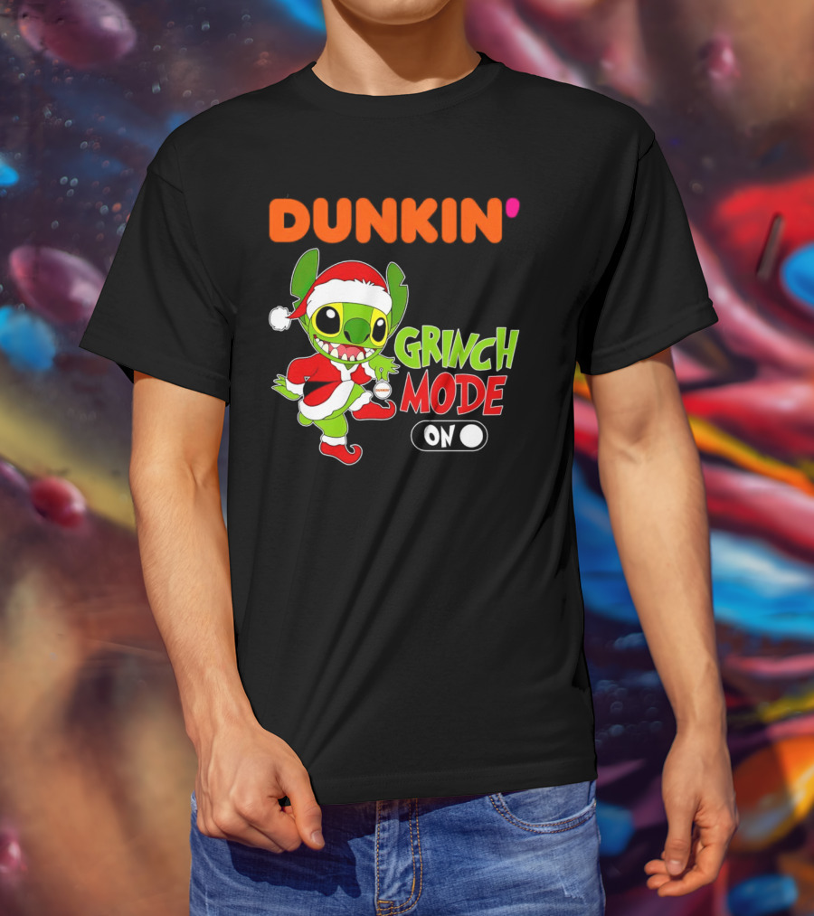 Dunkin' Grinch Mode On Christmas Stitch Santa Costume T-Shirt