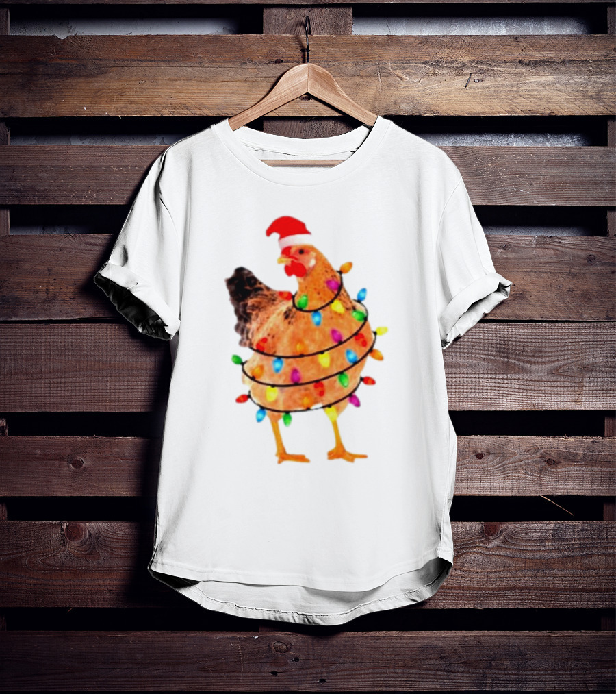 Santa Chicken Wrapped In Christmas Lights T-Shirt