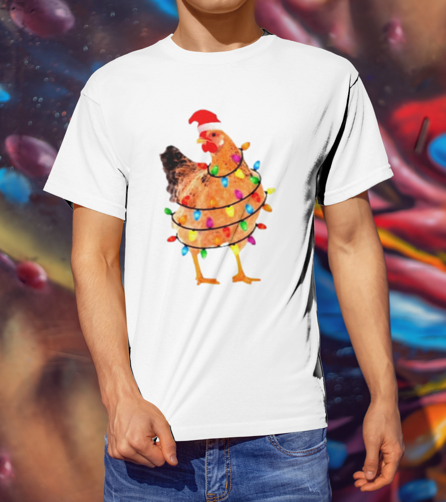 Santa Chicken Wrapped In Christmas Lights T-Shirt