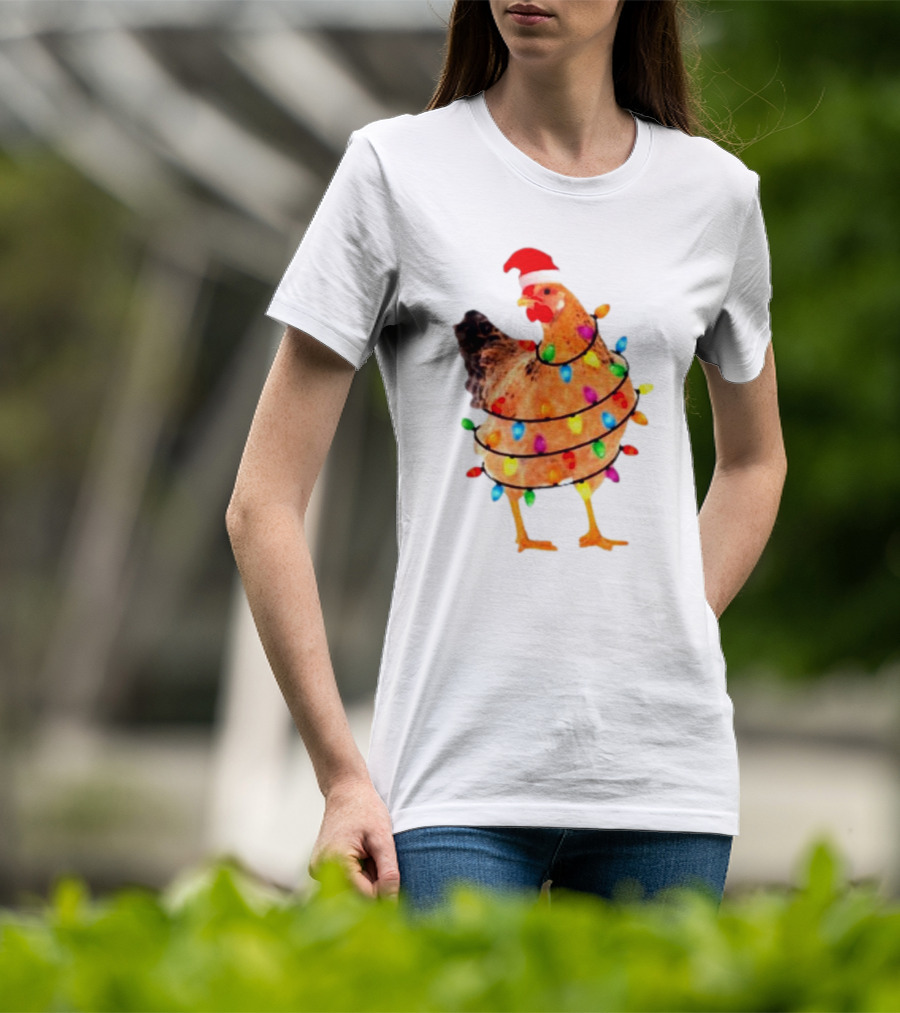 Santa Chicken Wrapped In Christmas Lights T-Shirt