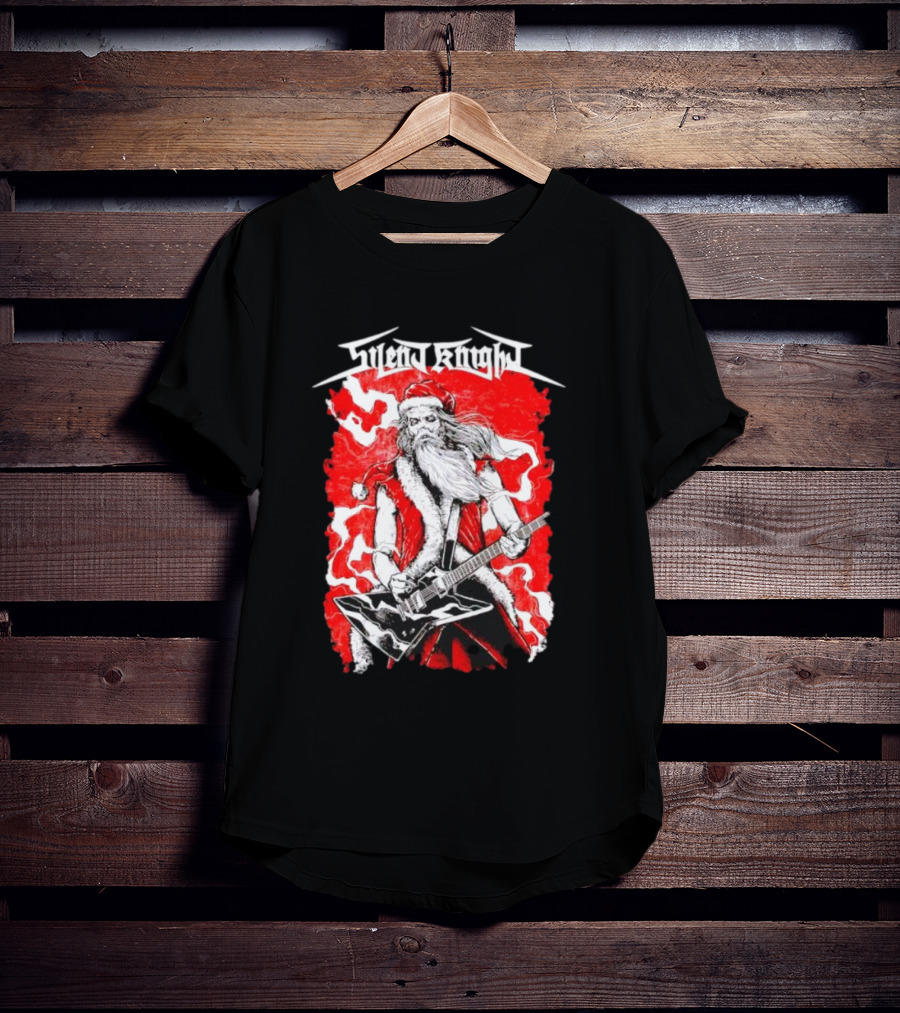 Silent Knight Santa Slays Electric Guitar Rock T-Shirt