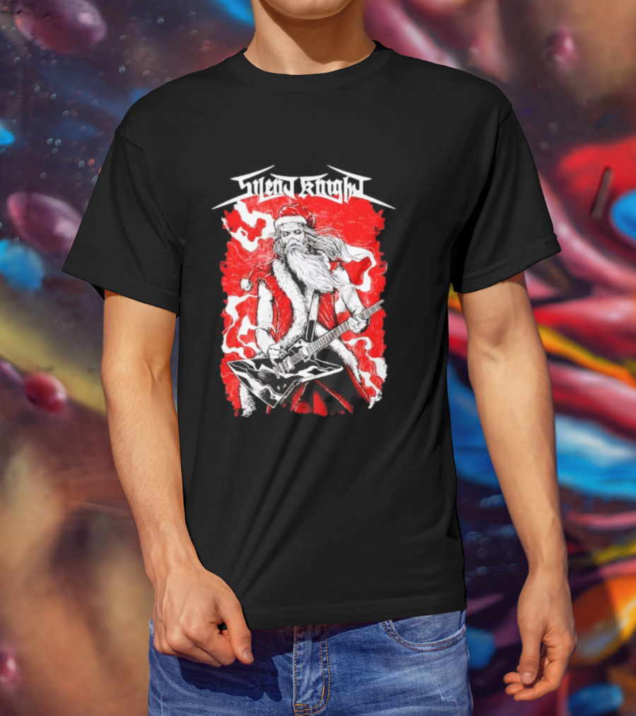 Silent Knight Santa Slays Electric Guitar Rock T-Shirt