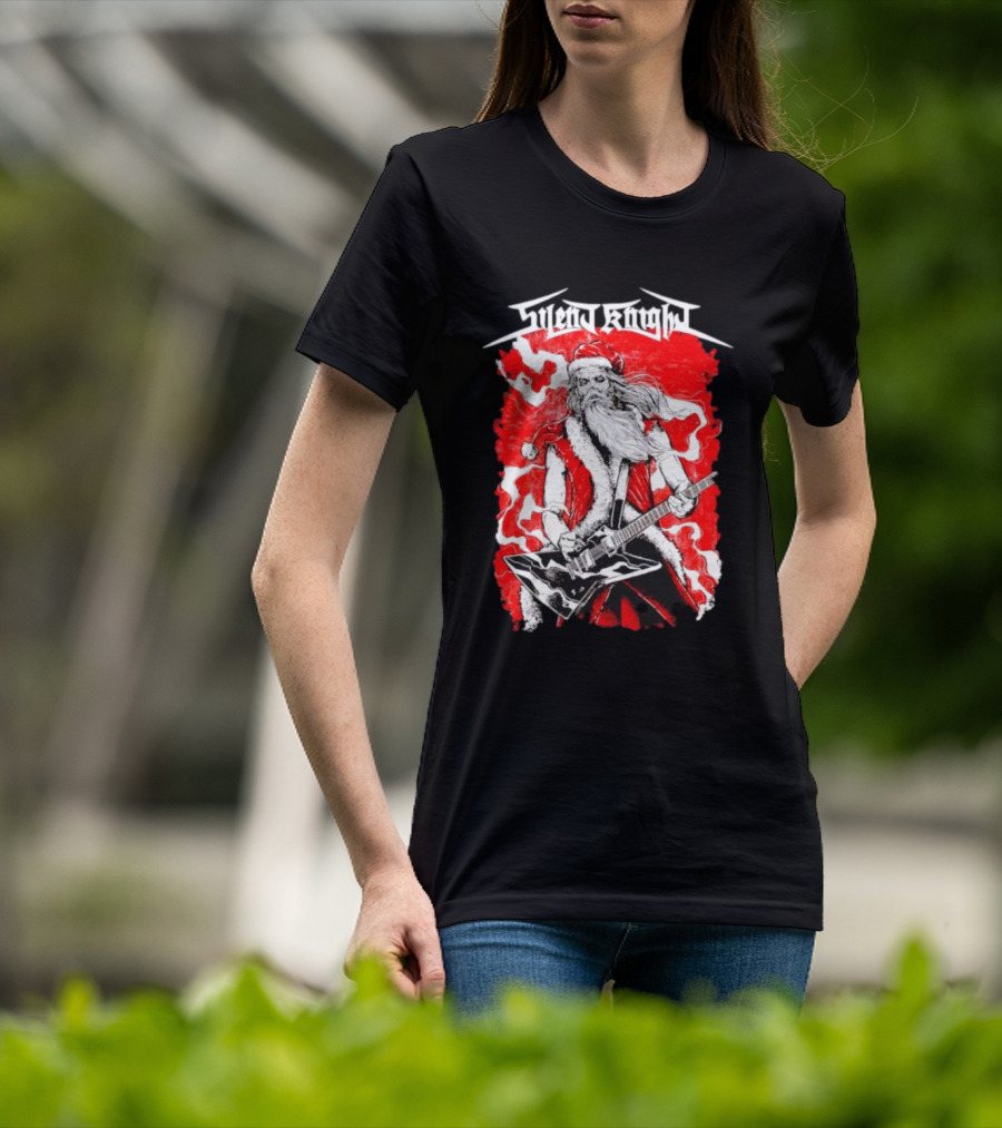 Silent Knight Santa Slays Electric Guitar Rock T-Shirt