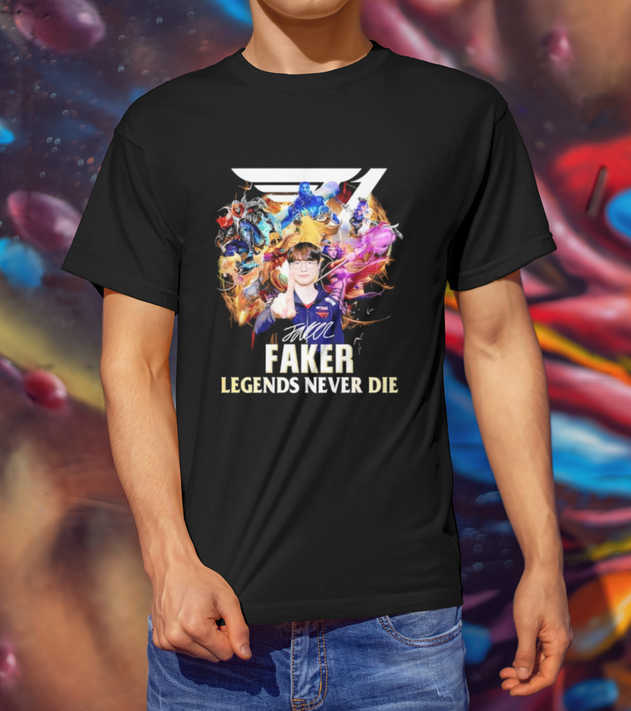 T1 Faker Legends Never Die Signature With Dynamic Character T-Shirt