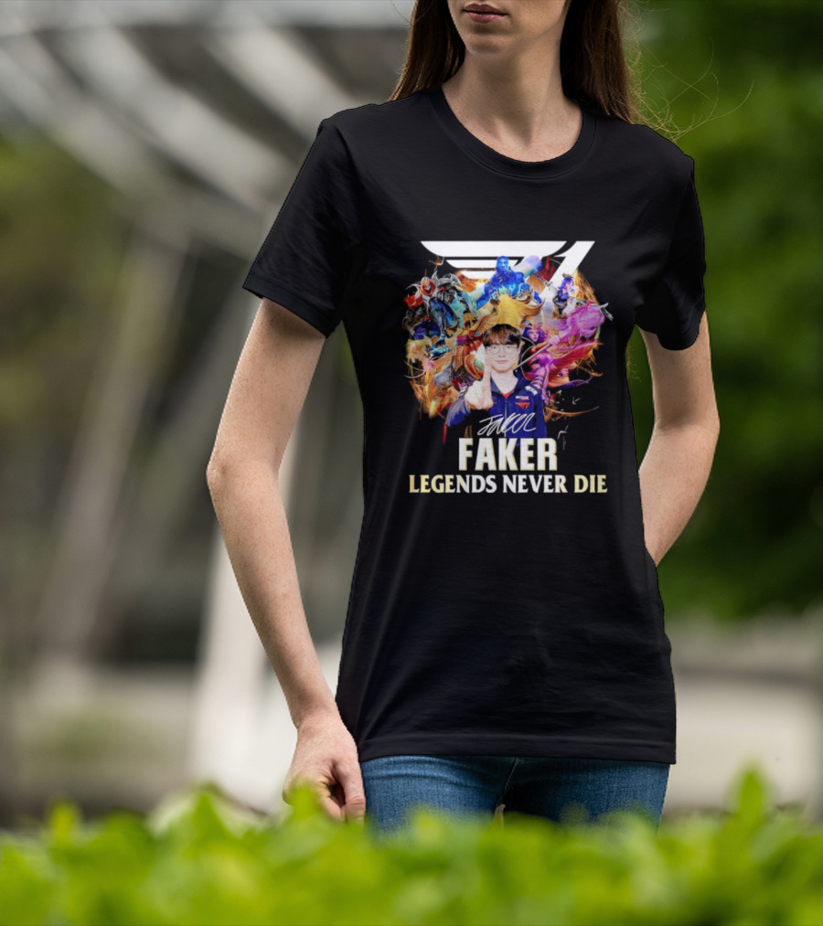 T1 Faker Legends Never Die Signature With Dynamic Character T-Shirt