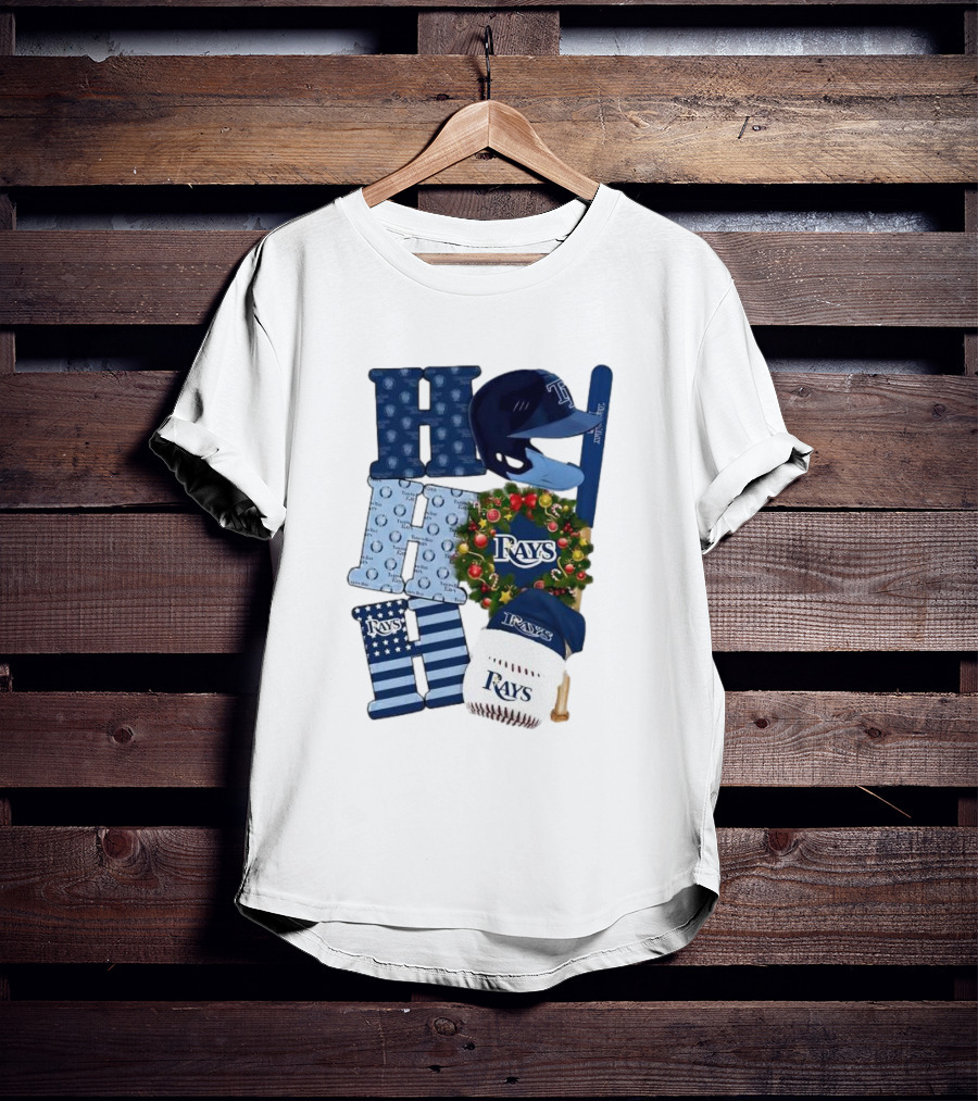 Tampa Bay Rays Ho Ho Ho Merry Christmas Baseball Helmet Wreath T-Shirt