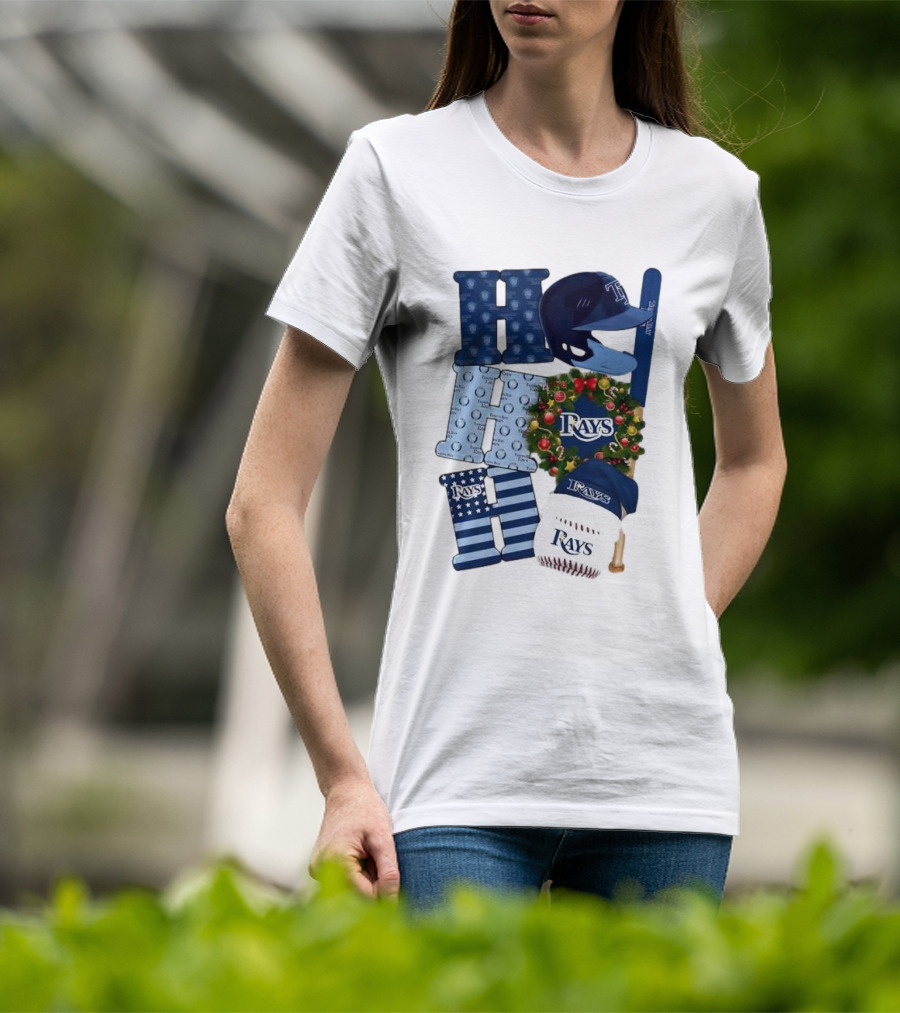 Tampa Bay Rays Ho Ho Ho Merry Christmas Baseball Helmet Wreath T-Shirt