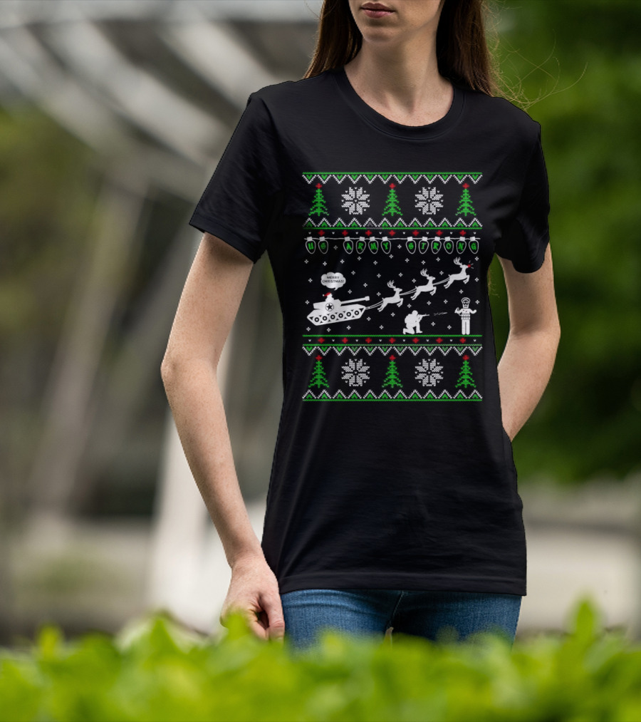 US Army Strong Christmas Tank Sleigh Ugly T-Shirt