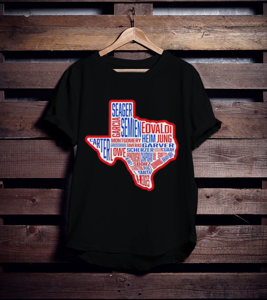 Texas Rangers Champs Seager Semien Garcia Eovaldi Carter Montgomery Heim Jung Garver Lowe Scherzer T-Shirt