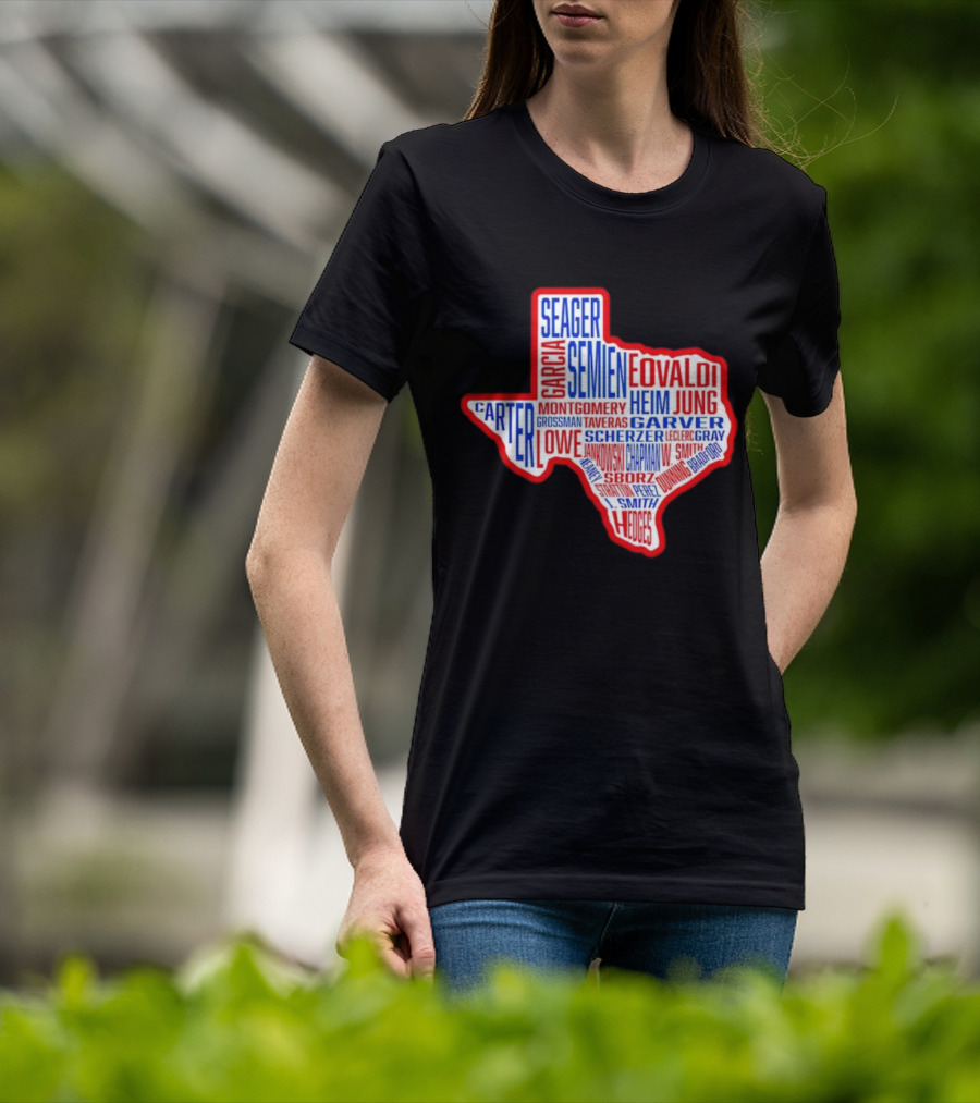 Texas Rangers Champs Seager Semien Garcia Eovaldi Carter Montgomery Heim Jung Garver Lowe Scherzer T-Shirt