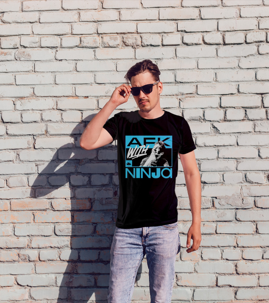 Afk With Ninja Gaming Streamer Icon Text Portrait Blue T-Shirt