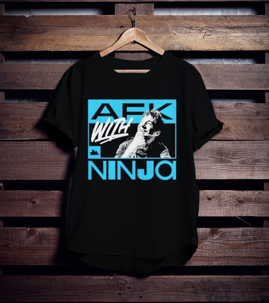 Afk With Ninja Gaming Streamer Icon Text Portrait Blue T-Shirt